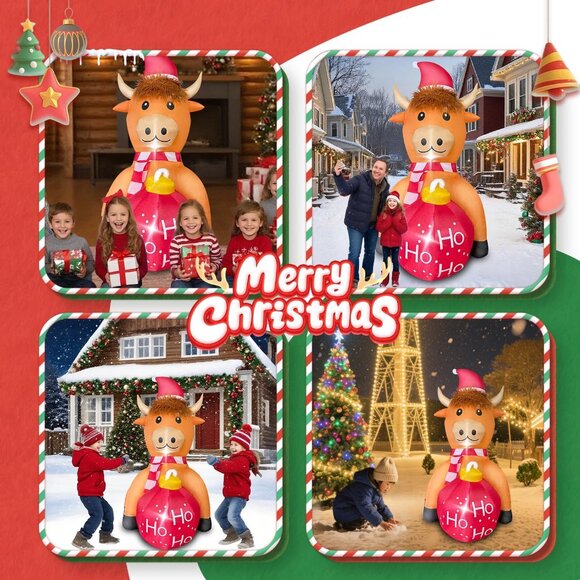 4FT Christmas Inflatable Cow with LED Lights Blow Up Yard Garden Holiday Decor - Picture 7 of 7